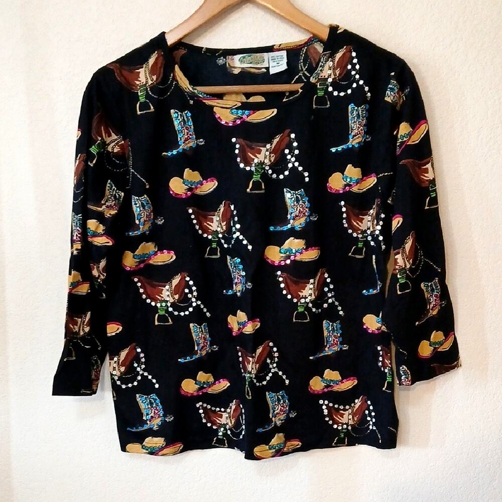 Collections Etc Cowgirl Western Shirt With Rhinestones And Sequins